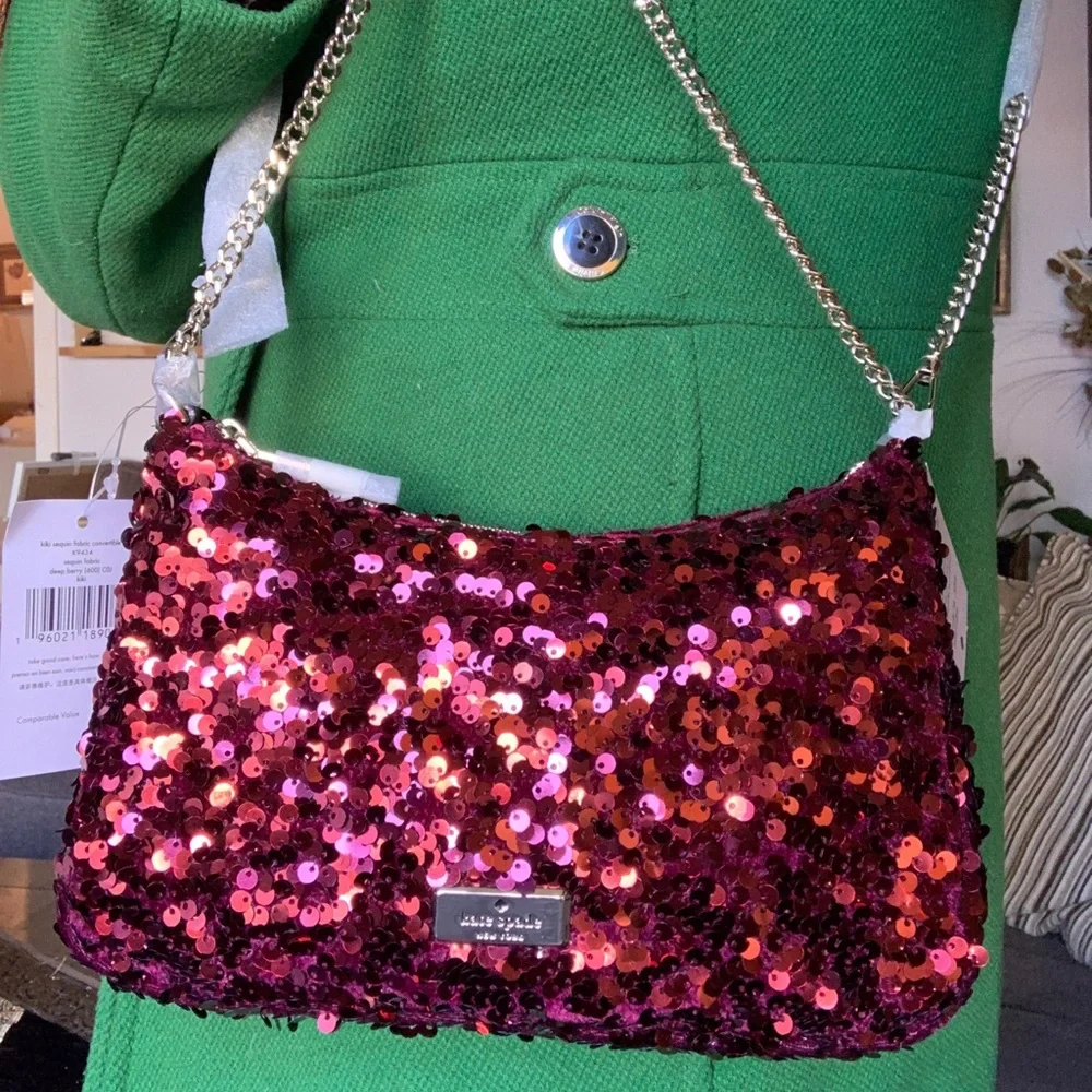 Authentic KATE SPADE Sequins top zip Clutch/shoulder/Crossbody - Picture 4 of 15